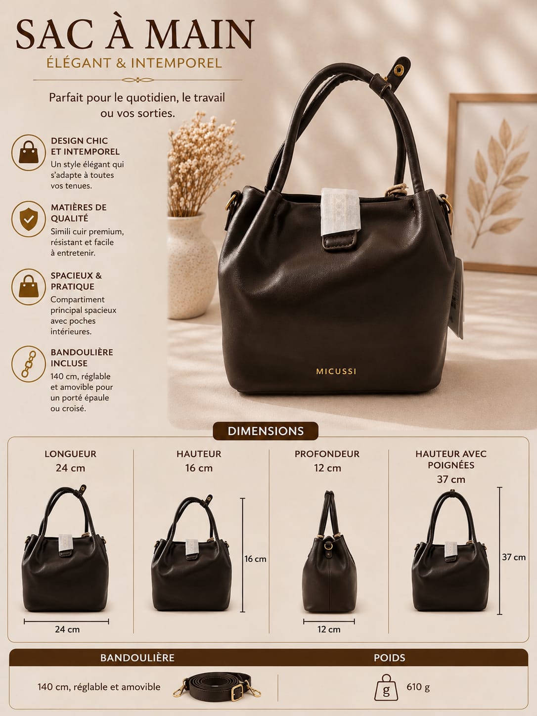 Sac à main Micussi – Marron