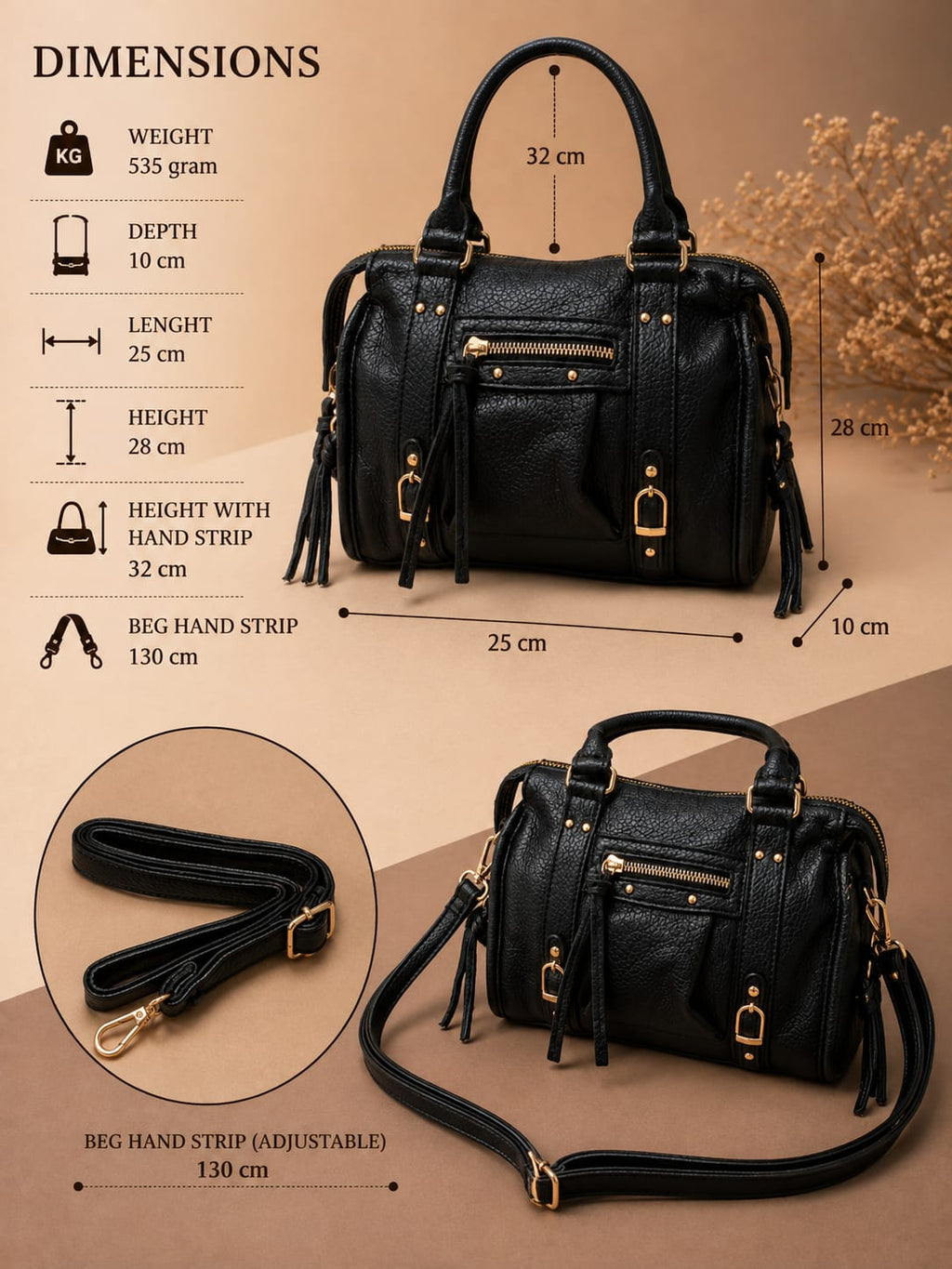 Sac Moto Noir – vue du dessus