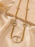Collier chaîne dorée médaillons strass - vue à plat