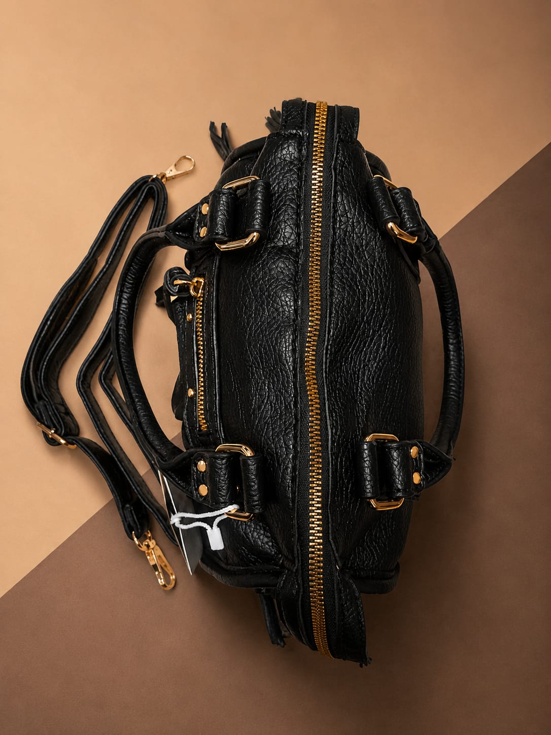 Sac Moto Noir – vue avec étiquette de marque