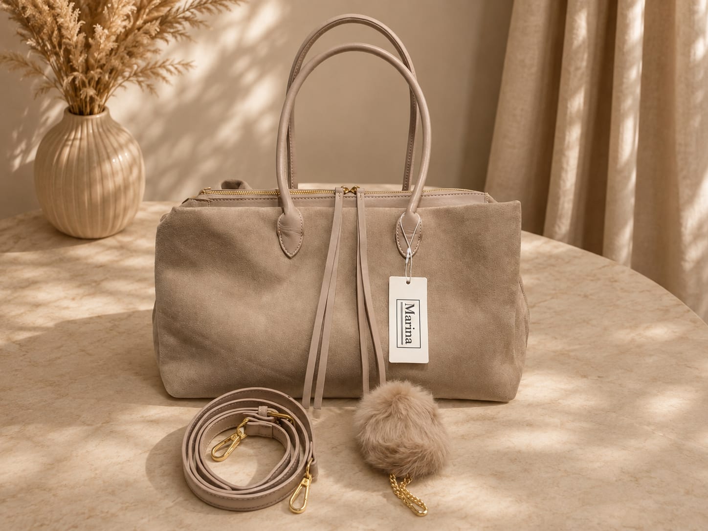 Sac Marina Taupe - porté par mannequin