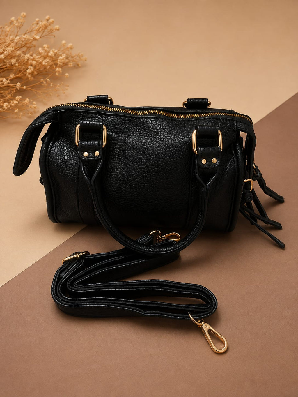 Sac Moto Noir – vue des franges latérales