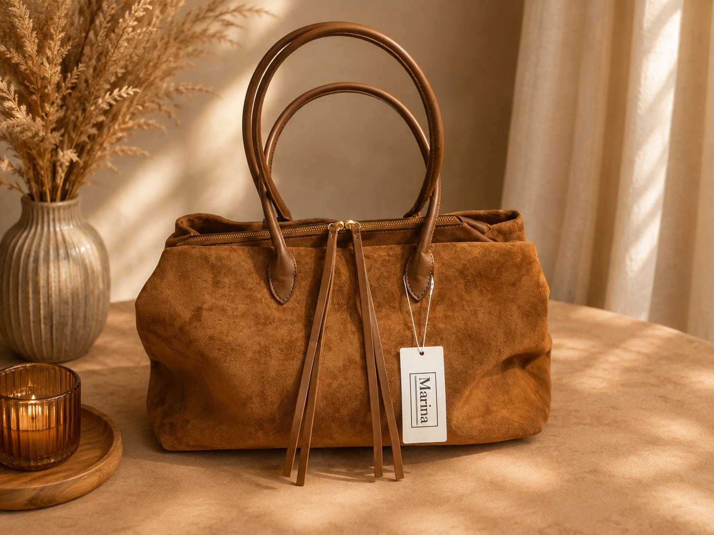 Sac Marina Marron Cognac - vue de face avec anses rondes
