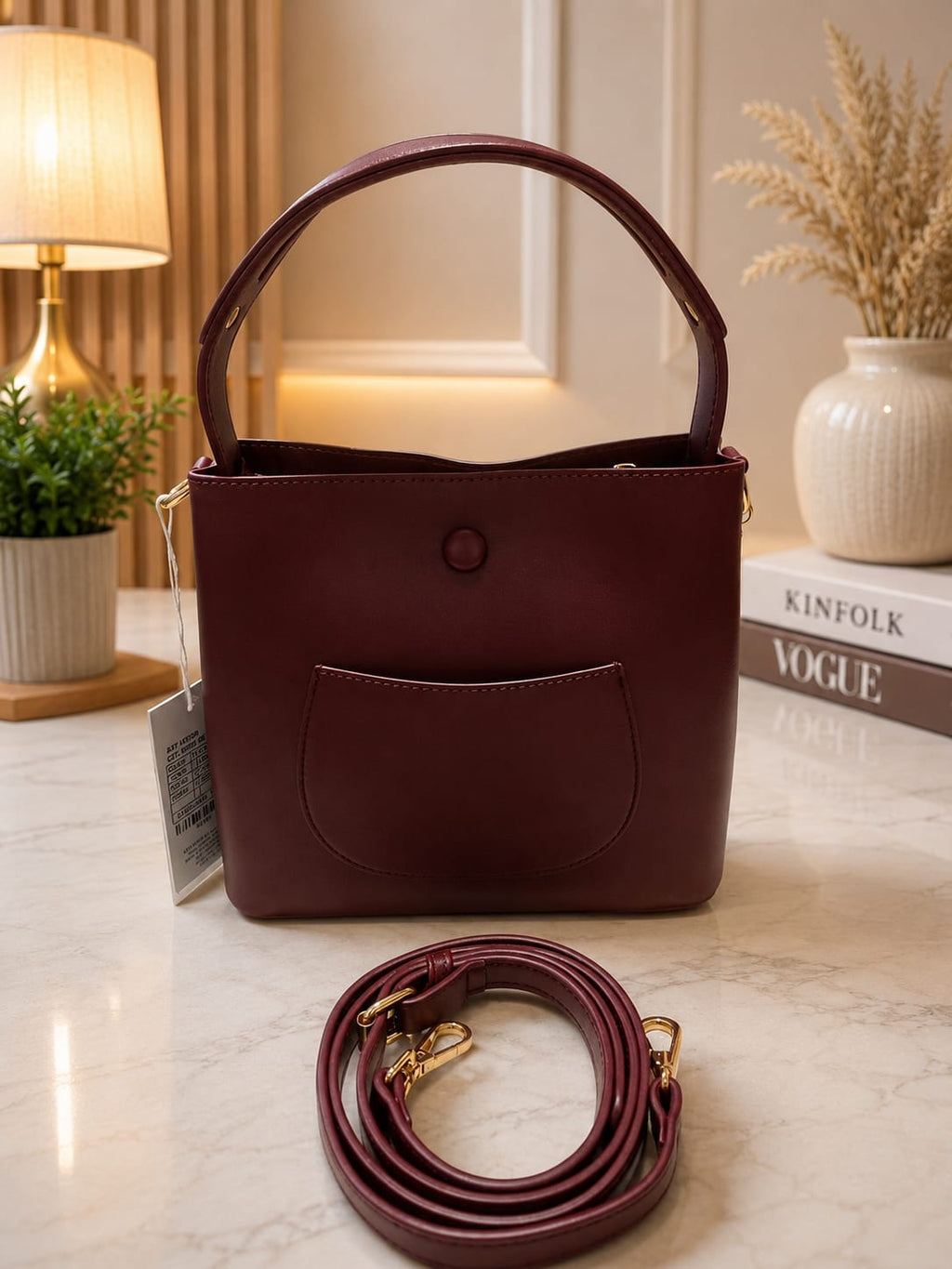 Sac bucket bordeaux - fiche dimensions