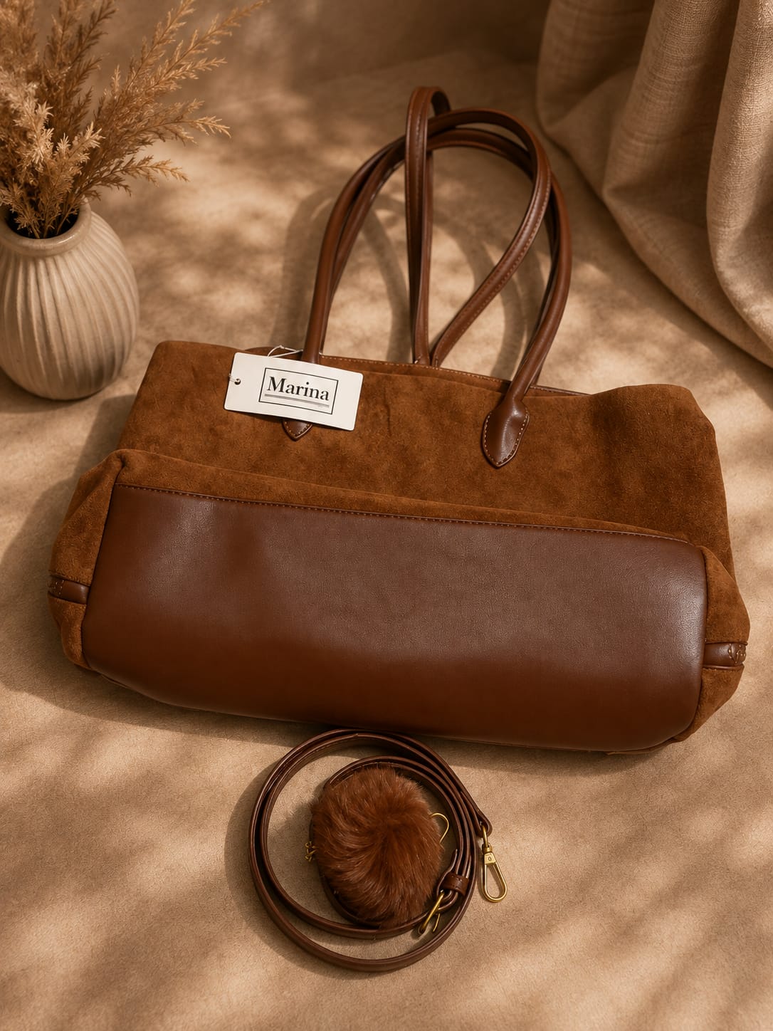 Sac Marina Marron Cognac - vue de dos avec bandoulière