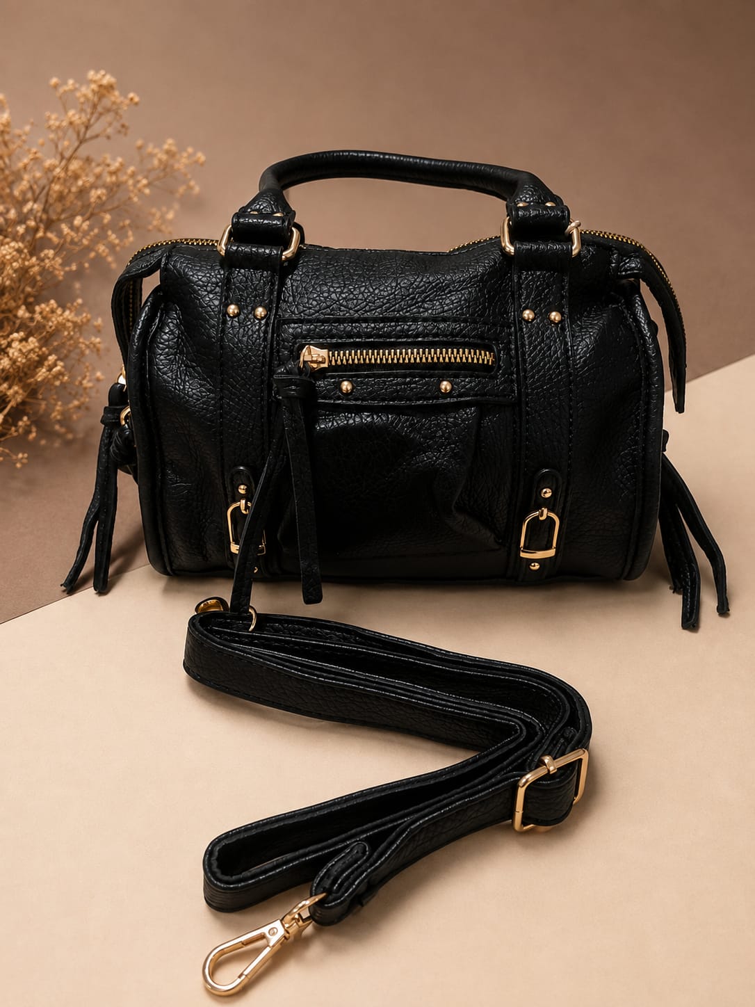Sac Moto Noir – intérieur doublure rayée