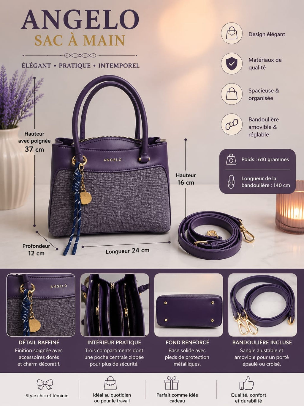 Sac Angelo - infographie dimensions et caractéristiques