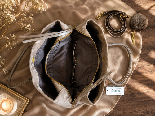 Sac Marina taupe - vue de dessus ouvert