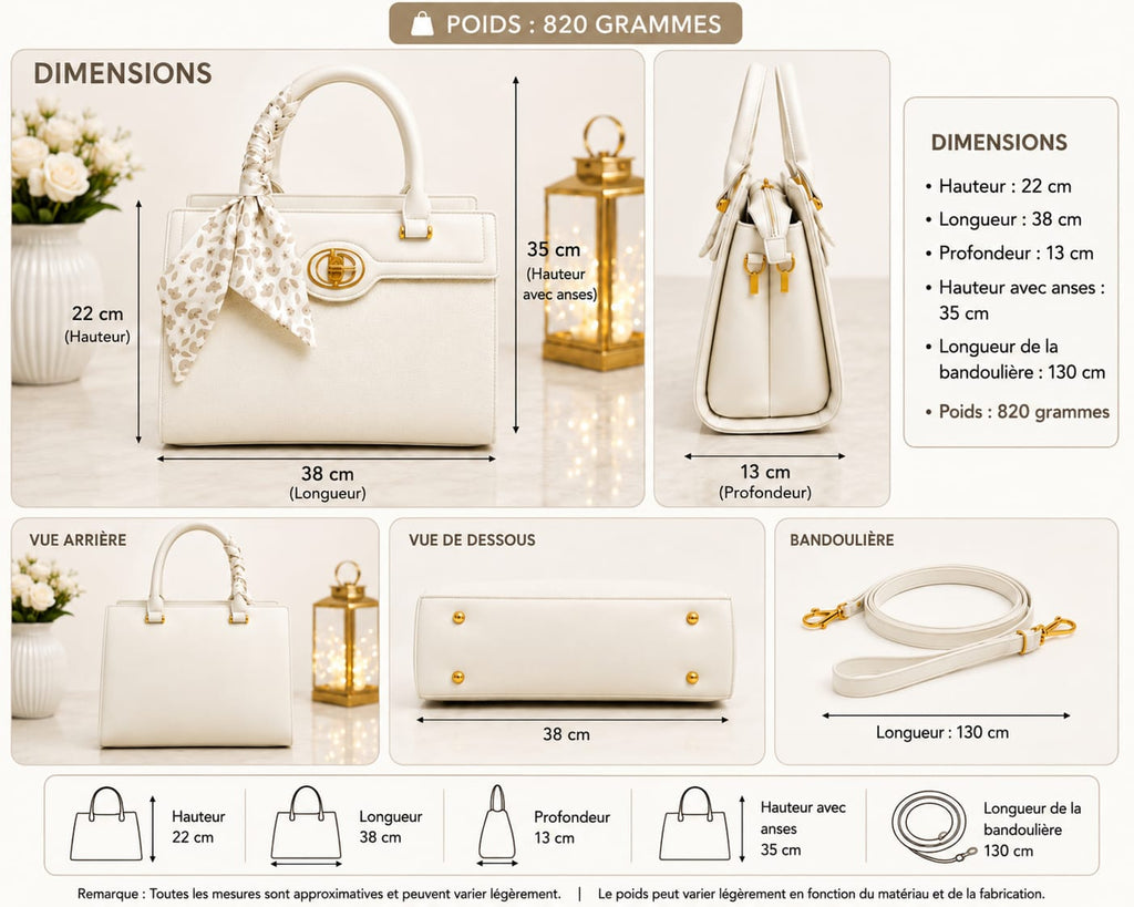 Sac blanc crème - dimensions et poids 820g