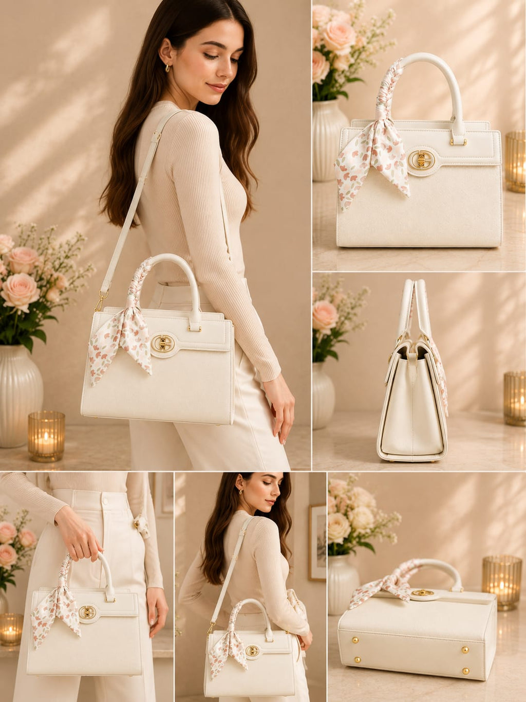 Sac blanc crème - collage porté par modèle