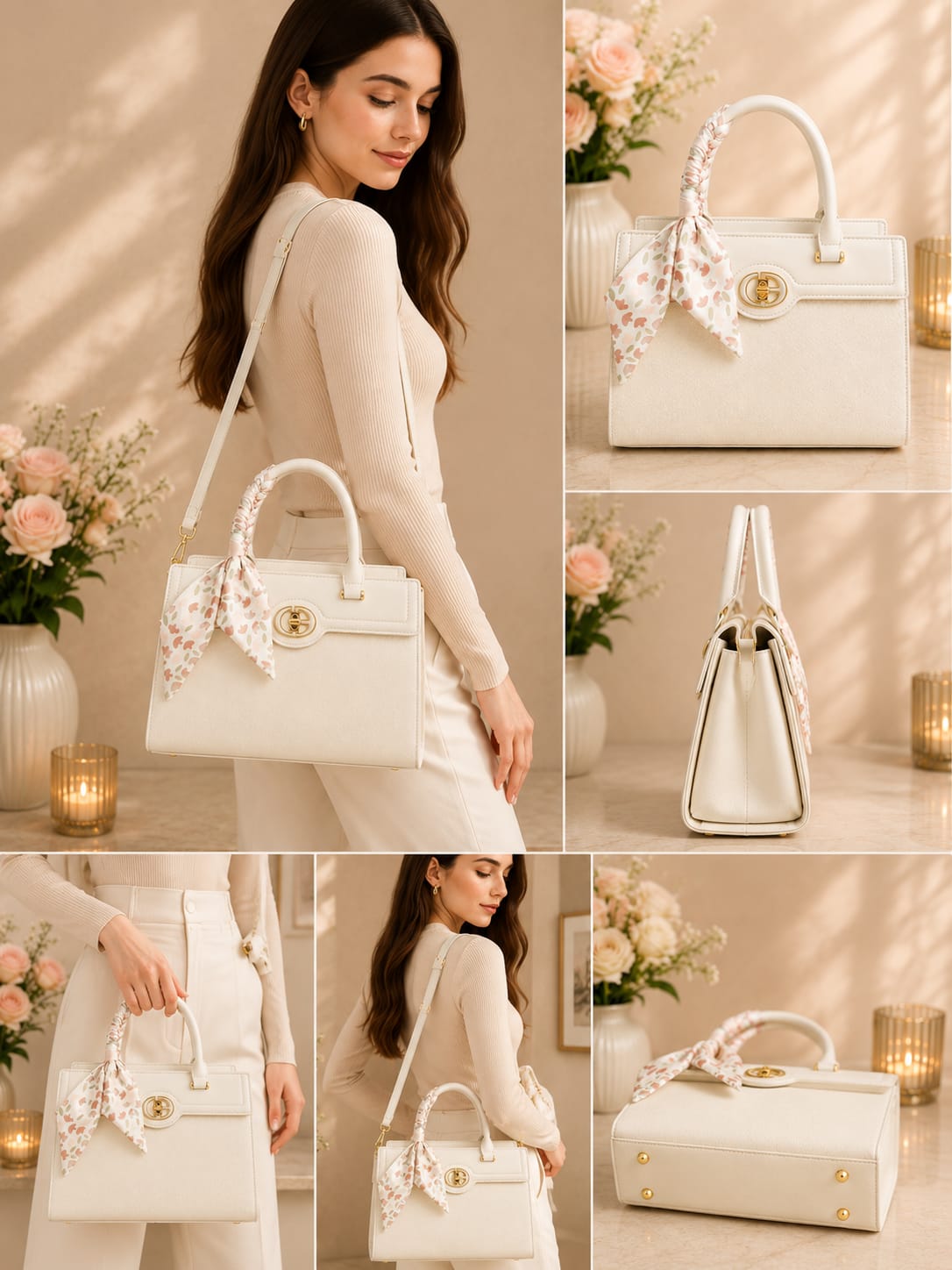 Sac blanc crème - collage porté par modèle