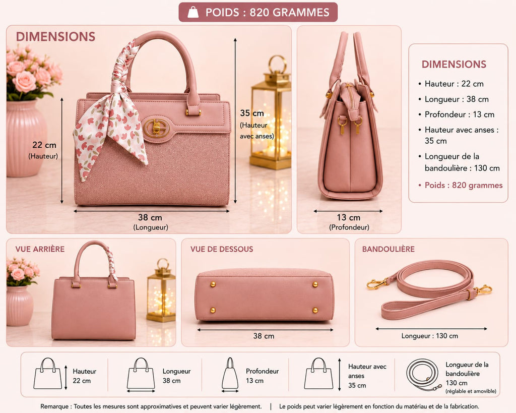 Sac rose - dimensions et poids 820g