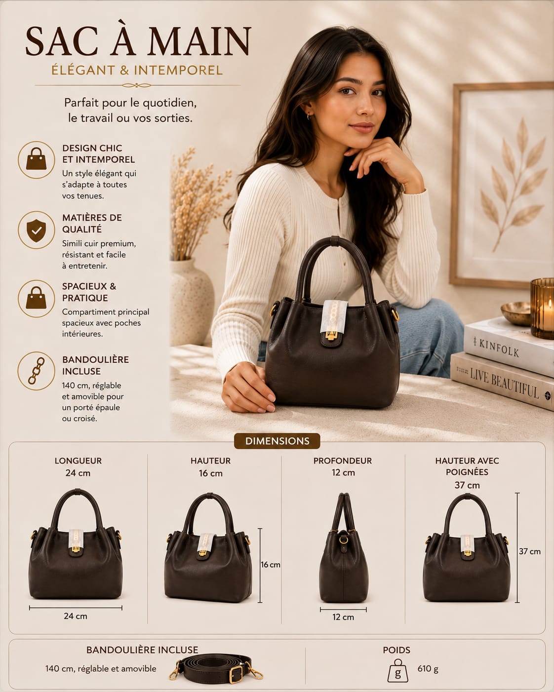 Sac à main Micussi – Marron
